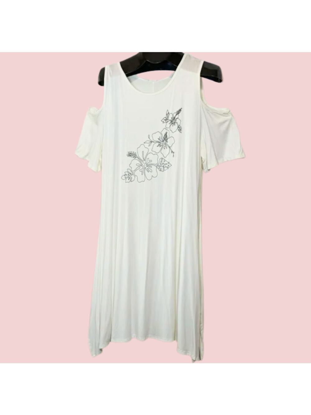 J MODE White Black Floral Cold Shoulder Dress or Swim Cover Plus Size 2X NEW